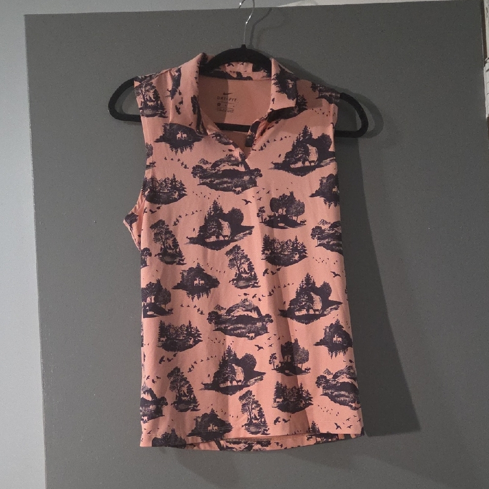 Nike Dri-fit Sleeveless Pink Active Top With Deer And Nature Print